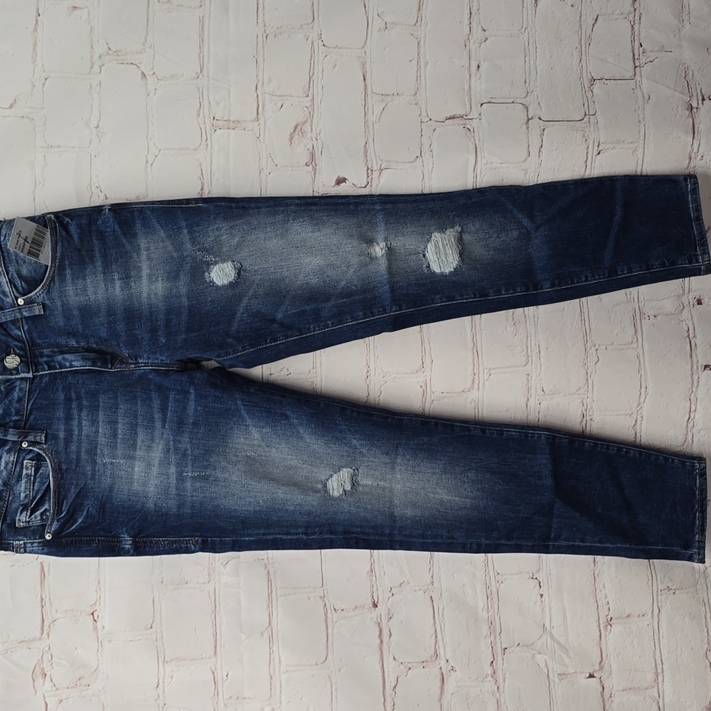 MAVI Brand Blue Jeans ADRIANA Ankle Mid Rise Distressed Super Skinny Size 27 NWT